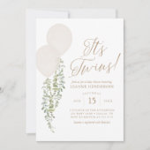 De witte ballon-eucalyptus-babyborrel voor tweelin kaart (Voorkant)