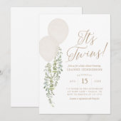 De witte ballon-eucalyptus-babyborrel voor tweelin kaart (Voorkant / Achterkant)