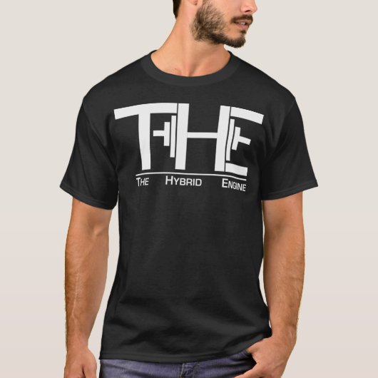 De witte belettering van de hybride motor t-shirt (Voorkant)
