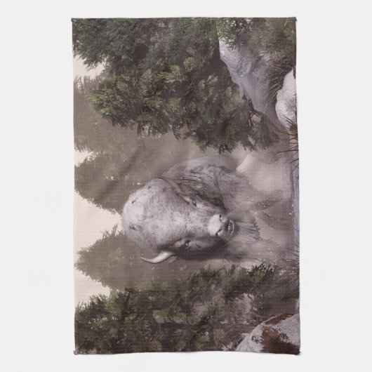 De witte buffel theedoek (Verticaal)