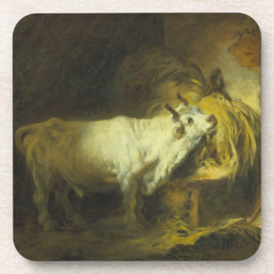 De Witte Bull in de Stable (olie op canvas) Bier Onderzetter
