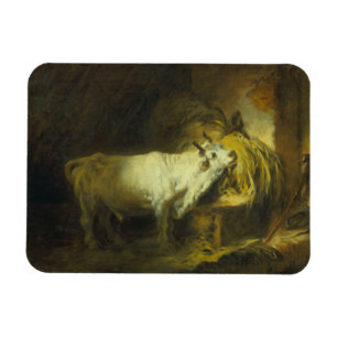 De Witte Bull in de Stable (olie op canvas) Magneet