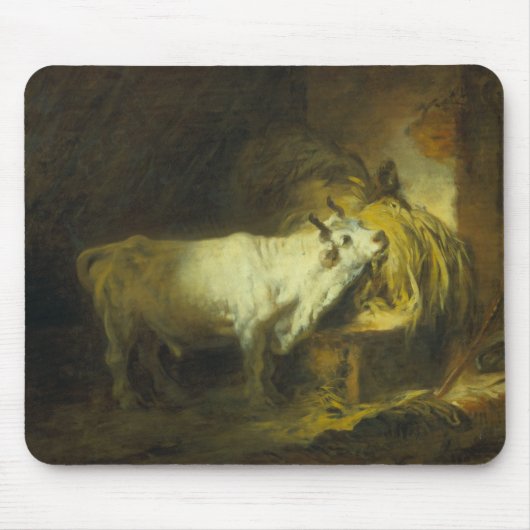 De Witte Bull in de Stable (olie op canvas) Muismat (Voorkant)