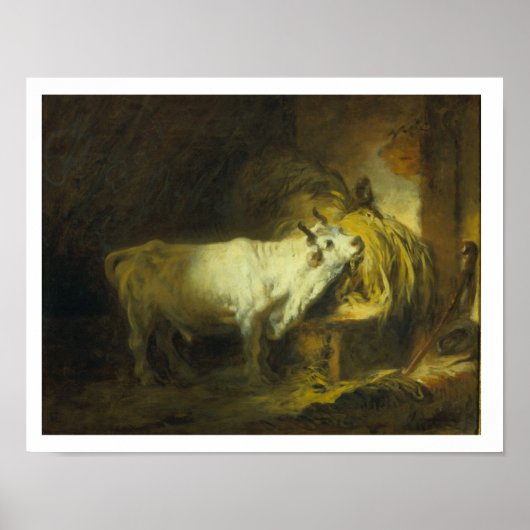 De Witte Bull in de Stable (olie op canvas) Poster (Voorkant)