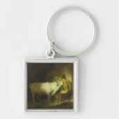 De Witte Bull in de Stable (olie op canvas) Sleutelhanger (Voorkant)