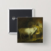 De Witte Bull in de Stable (olie op canvas) Vierkante Button 5,1 Cm (Voorkant /achterkant)