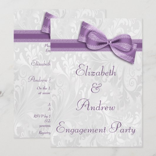 De Witte Damask van de Engagement Party en Faux Bo Kaart (Voorkant / Achterkant)