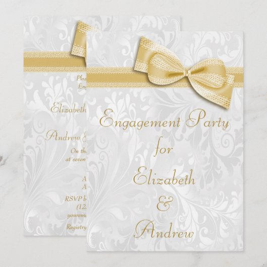 De Witte Damask van de Engagement Party en Faux Bo Kaart (Voorkant / Achterkant)