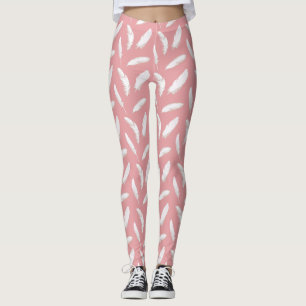 De witte Druk van de Veer op de Roze van Shell Leggings