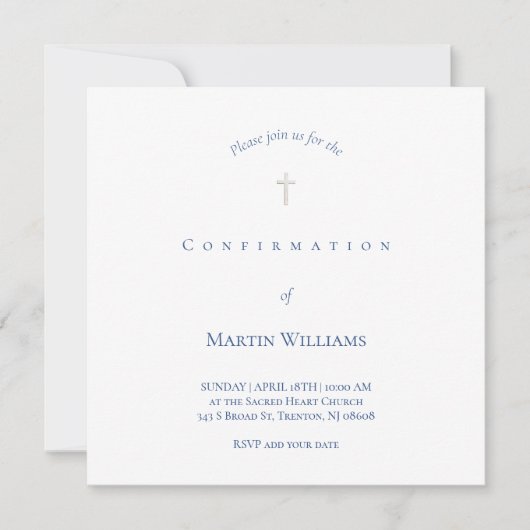 de witte en blauwe Uitnodiging van de Bevestiging (Voorkant)