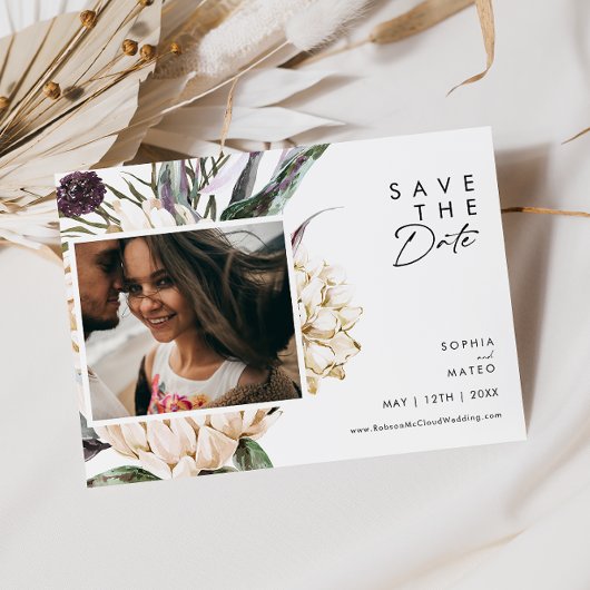 De witte Floral Horizontaal Foto sparen de Datum Save The Date