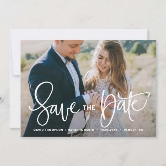 De witte  Foto van de Hand sparen de Datum Save The Date (Voorkant)