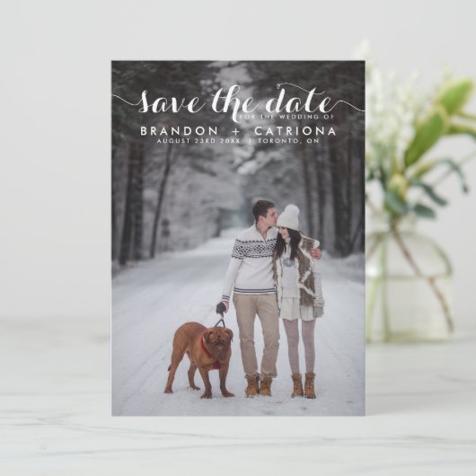 De witte Foto van het Filmmanuscript sparen de Dat Save The Date (Staand voorkant)