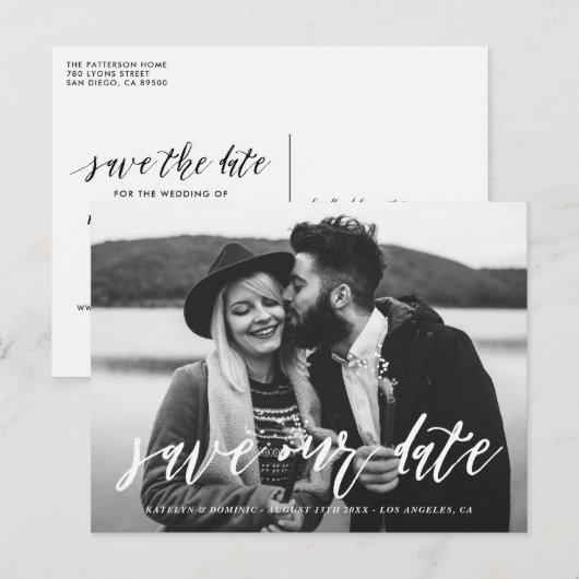 De Witte Foto van het Schrijven van de Hand sparen Aankondigingskaart (Voorkant / Achterkant)