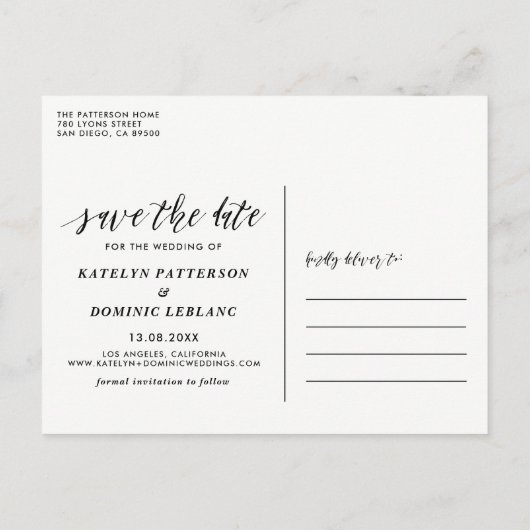 De Witte Foto van het Schrijven van de Hand sparen Aankondigingskaart (Achterkant)