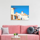 De witte gebouwen en de windmolens op de canvas afdruk (Insitu (Woonkamer))