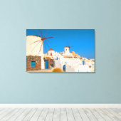 De witte gebouwen en de windmolens op de canvas afdruk (Insitu (Houten vloer))