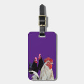 De witte haan en zijn zwarte kippen bagagelabel (Voorkant verticaal)