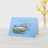 De witte Kaart van de Verjaardag van de Eend Pekin (Gele Bloem)