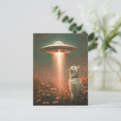 De witte kat en een ufo briefkaart (Staand voorkant)