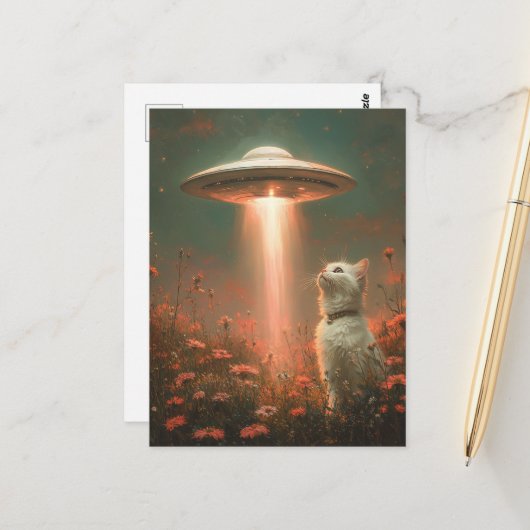 De witte kat en een ufo briefkaart (Voorkant / Achterkant in situ)