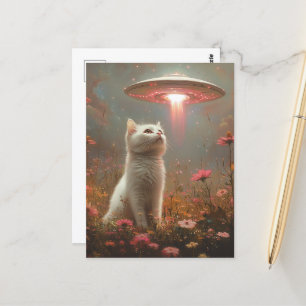 De witte kat en een ufo briefkaart