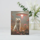 De witte kat en een ufo briefkaart (Staand voorkant)