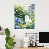 De witte kat in de regen poster (Thuiskantoor)