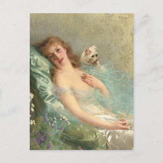De witte kat van Vittorio Matteo Corcos Briefkaart (Voorkant)