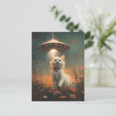 De witte kitten en een ufo briefkaart (Staand voorkant)