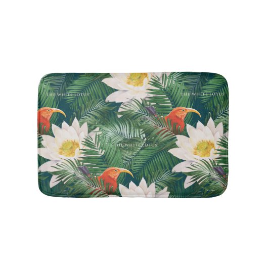 De witte Lotus Tropische Vogels & Lotus Patroon Badmat (Voorkant)
