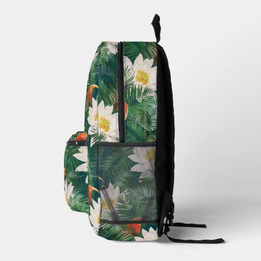 De witte Lotus Tropische Vogels & Lotus Patroon Bedrukte Rugzak (Rechts)