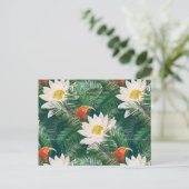 De witte Lotus Tropische Vogels & Lotus Patroon Briefkaart (Staand voorkant)