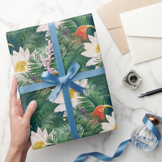 De witte Lotus Tropische Vogels & Lotus Patroon Cadeaupapier (Geschenken)