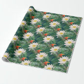 De witte Lotus Tropische Vogels & Lotus Patroon Cadeaupapier (Uitgerold)