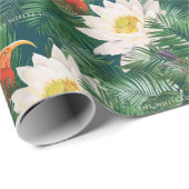 De witte Lotus Tropische Vogels & Lotus Patroon Cadeaupapier (Rol Hoek)