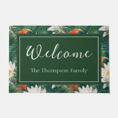 De witte Lotus Tropische Vogels & Lotus Patroon Deurmat (Voorkant)