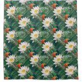 De witte Lotus Tropische Vogels & Lotus Patroon Douchegordijn (Voorkant)