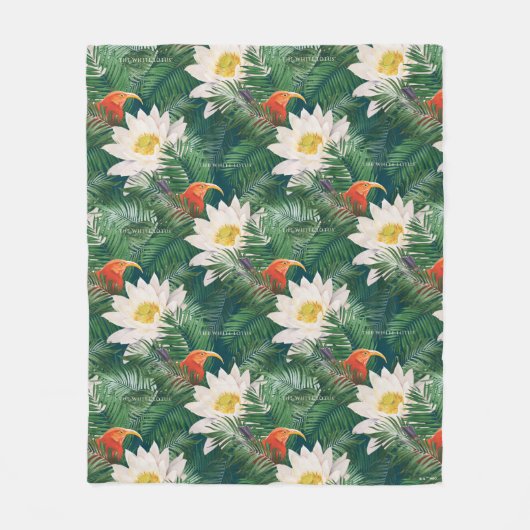 De witte Lotus Tropische Vogels & Lotus Patroon Fleece Deken (Voorkant)