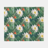 De witte Lotus Tropische Vogels & Lotus Patroon Fleece Deken (Voorkant (Horizontaal))