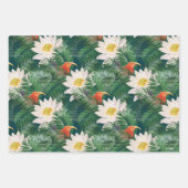 De witte Lotus Tropische Vogels & Lotus Patroon Inpakpapier Vel (Voorkant)