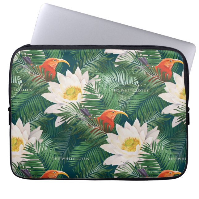 De witte Lotus Tropische Vogels & Lotus Patroon Laptop Sleeve (Voorkant)