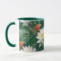 De witte Lotus Tropische Vogels & Lotus Patroon