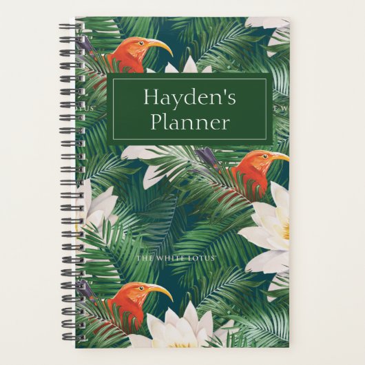 De witte Lotus Tropische Vogels & Lotus Patroon Planner (Voorkant)