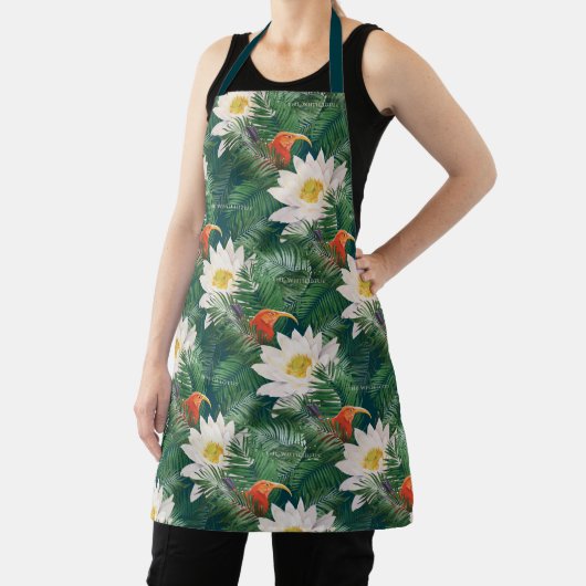 De witte Lotus Tropische Vogels & Lotus Patroon Schort (Insitu)