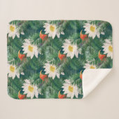 De witte Lotus Tropische Vogels & Lotus Patroon Sherpa Deken (Voorkant (horizontaal))