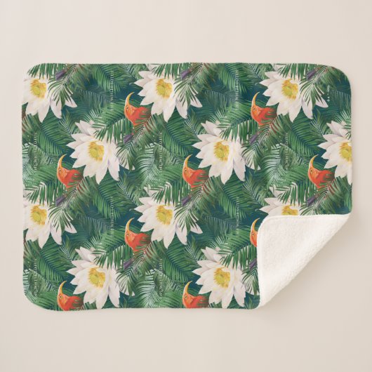 De witte Lotus Tropische Vogels & Lotus Patroon Sherpa Deken (Voorkant (horizontaal))
