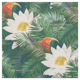 De witte Lotus Tropische Vogels & Lotus Patroon Stof