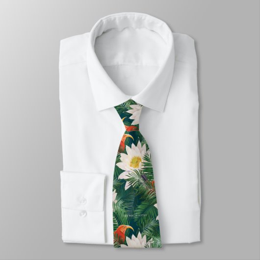 De witte Lotus Tropische Vogels & Lotus Patroon Stropdas (Gebonden)