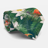 De witte Lotus Tropische Vogels & Lotus Patroon Stropdas (Opgerold)